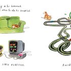 Kind in Sofafestung frühstückt; spielt später Videospiele und Autorennen mit Katzen.