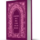 Ein violettes Buch mit dem Text: "EVERYTHING HAS A PRICE. IN THIS LIFE AND THE NEXT." Umrandet von gotischen Mustern.
