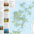 Text: "Orkney Pocket Map". Karte von Orkney mit Details zu Inseln, Straßen, Sehenswürdigkeiten und einer Legende.