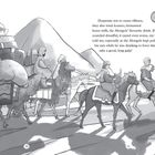 Text: "Desperate not to cause offence...long gulp!" 
Illustration: Reiter auf Kamelen und Pferden in einer Wüstenlandschaft.