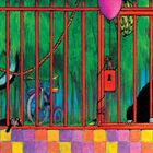 Text: "Good night, Gorilla." Ein Zoowärter sagt Gute Nacht zu einem Gorilla und läuft mit einem Schlüsselbund davon.