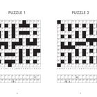 Links "PUZZLE 1", rechts "PUZZLE 2". Darunter Gitterrätsel mit Zahlen, leeren und schwarzen Feldern, Buchstaben-Schlüssel unten.