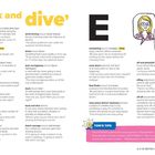Gelbe Überschrift: "duck and dive". Links verschiedene Begriffe mit Definitionen; rechts eine große "E" und eine Illustration von zwei sprechenden Menschen.