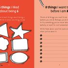 Links: „6 things I liked about being 6“ mit sechs leeren Formen. Rechts: „8 things I want to do before I am 8“ mit einer Liste.
