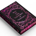 Text: "MAKE ME YOUR INSTRUMENT OF VENGEANCE." und "DIRE BOUND". Schwarzer Buchumschlag mit rosa Verzierungen.