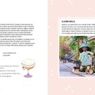 Ein Rezept für den "Harlem Cocktail" mit Zutaten und Zubereitungsschritten. Illustration eines Cocktails. Rechts ein Kind mit Hut und Roller auf der Straße.