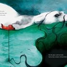 Links Text: "Soon, the sea had nothing left to give..." Rechts Text: "But the pipes could not hold..."

Illustration eines Schiffs auf grünen Wellen, ein Hund im Wasser.