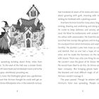 Seite 4 und 5 eines Buches. Links eine Illustration eines Hexenmeisters vor einem düsteren Gebäude.