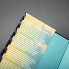 „In 2019, a London teenager“ beginnt die Textpassage. Der Hintergrund ist gelb-grünlich. Buchdeckel daneben ist türkis.