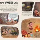 HOME SWEET CAVE. Schutz vor Elementen in Höhlen. Menschen und Tiere suchen Unterschlupf. Humorvolle Illustrationen von Urmenschen.