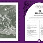 Links Gedicht "Der Erlkönig" von Johann Wolfgang von Goethe. Rechts Illustration mit Reiter, Kind und geisterhaften Figuren.