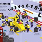 Text: "Der Boxenstopp... 1-2-3-4-5-6-7-8-9-10 LOS!"
Illustration von einem Boxenstopp mit Rennwagen und Mechanikern.