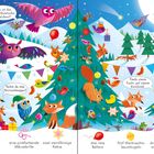 Zwei Seiten in lebhaften Farben. Links: "Wie ist das gelbe Quietsche-Entchen?" Rechts: "Finde einen Fuchs auf einem Geschenk."