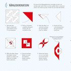 "Weihnachtsengel", "Hängedekoration", "Faltstern". Anleitungen in Textform und grafische Schritte zur Erstellung von Papierdekorationen.