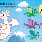 "Hoch hinaus. Drachen lieben es, ihre Flügel auszubreiten. Male diesen Drachen aus." Illustration mit bunten Drachen.