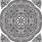 Es handelt sich um eine detaillierte Mandala-Illustration mit floralen Mustern und symmetrischem Design.