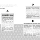 Ausschnitt aus einer Zeitung: „Evidence Log 3“, „The Dumpleton Daily“, „Fingerbun Inferno!“, „Flaming Fiasco“, „Father Barnaby Cries Holy Smoke!“. Drei Berichte über Feuer in verschiedenen Orten. Hintergrund mit Schloss- und Puzzle-Symbolen.