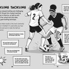 **TACKLING TACKLING**: Anweisungen fürs Tackling im Fußball. Zwei Spielerinnen kämpfen um den Ball.