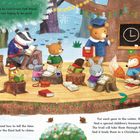 Treasure hunt TODAY! Eine Illustration: Tiere im Wald lernen und lesen Bücher unter einem Weihnachtsbaum.