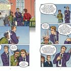 In einem Schulhof spricht ein Mann in Anzug mit einem Vater über Vorurteile und kulturelle Identitäten. Schüler beobachten.