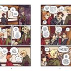 Comic-Panel mit Dialogen: Figuren besprechen Junggesellenabschied eines Freundes namens Archie. Animation mit humorvollem Ton.