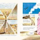 „THE EYE MET BOUNDLESS FIELDS OF GRAIN IN EVERY DIRECTION.“ Links Frau vor Feldern, rechts Zug, Vogel, Elevatoren.