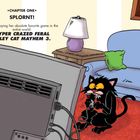 Kapitel 1: SPLORNT! Kitty spielt ihr Lieblingsspiel: HYPER CRAZED FERAL ALLEY CAT MAYHEM 3. Illustration mit Katze.