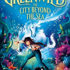 „Greenwild: The City Beyond the Sea“, Illustration. Ein Mädchen mit Zopf, Katze, magische Pflanzen und Pferd im blauen Meer.