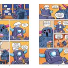 Comic mit zwei Robotern, die sich unterhalten. Sie sitzen an einem Tisch und trinken aus Tassen.