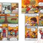 Zwei Jungs interagieren im Comicstil. Einer bietet "Knuckle Sandwiches" an. Der andere zeigt Angst und beginnt zu weinen.