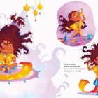 Texte: 
"He tried to control it, For princes wear crowns. No matter his effort It wouldn’t lie down. 
He tried butters and pastes, Tonics and potions, Slathery gunk, And remedy lotions. 
Try as he might (And he certainly did), Not a crown in the kingdom Would stay on that kid."

Illustration: Ein Kind mit wildem Haar, sitzend auf einem schwebenden Teppich, hält eine Bürste. Im Hintergrund sind Sterne als Dekoration.