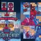 "Part One: The Stolen Century". Eine Person in rotem Umhang schreibt an einem Tisch, umgeben von Büchern und Kerzenlicht.