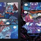 Comic-Stil, Dialoge: "LUCRETIA!", "LISTEN TO ME!", Geräusche: "BWOOM!", "VWOOOARRR", dramatische Szenen.