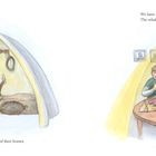 Links: "Whale oil gave our ancestors heat and light." Familie in einem Zelt mit Feuerstelle.  
Rechts: "We have survived the Arctic because of the whale." Familie an einem Tisch mit Essen.