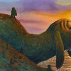 Texte: Ein Junge bittet eine Insel zu singen. 
Illustration: Eine große, tierähnliche Insel im Wasser bei Sonnenuntergang.