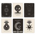 Karten mit Symbolen und Texten: "Safety", "Ajna", "Life Lens", "Black Moon Lilith", "Inner Light". Mystische Designs.