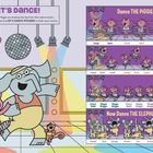 „LET'S DANCE! Dance THE PIGGIE! Now Dance THE ELEPHANT!“ 

Zwei Figuren, ein Elefant und ein Schwein, tanzen freudig unter einer Discokugel. Bunte Lichter umgeben sie.