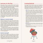 Anatomy of a Hot Dog, Cooking Methods. Text links Hot-Dog-Zutaten und Zubereitung, mit gezeichneter Grill-Illustration.