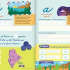 Texte über Acadia Nationalpark, Maine, Schriftübungen für "a" und "A". Illustration mit Landschaft und Freizeitpark.