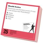 Quizfrage über die World Series mit Antwortoptionen. Datum: Montag, 25. Januar 2027. Baseballspieler-Silhouette.