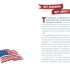 "Not Dominion, But Liberty." Text über die Unabhängigkeitserklärung der USA, amerikanische Flagge unten links.