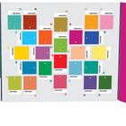 "24 Days of Color" und "How to String Up Your Ornaments". Farbtafeln in Rosa, Blau, Grün, Rot und weiteren Farben.