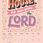 "AS FOR ME & MY HOUSE, WE WILL SERVE the LORD. JOSHUA 24:15" Bunter Kalender für Januar mit dekorativen Mustern.