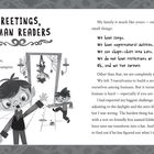 "Greetings, human readers. I am Frankie, and I am a vampire." Eine schwarz-weiße Illustration eines jungen Vampirs vor einem Spiegel.