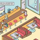"In the Early Bird Diner, Willa and Wade were eating toast and reading the morning news." Illustration: Tiere im Diner.