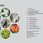 Inhaltsverzeichnis mit Seitenzahlen der Kapitel zu Blumenfarben; Bilder von Blumen in Kreisen auf der linken Seite.