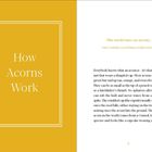 Titel: How Acorns Work. Zitat: "The world runs on acorns." Beschreibung von Eicheln und deren Merkmale.