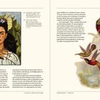 Links Text über Frida Kahlos Selbstporträt und John Goulds Kolibri-Illustration, rechts ein Kolibri-Gemälde.