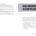 Texte: "Ongoing safety monitoring", "VACCINE CONSIDERATIONS FOR CERTAIN POPULATIONS". Links Text über Impfüberwachung, rechts Impf-Richtlinien für bestimmte Gruppen.