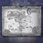 Eine detaillierte Fantasy-Karte mit dem Titel "CALANDRA", verziert mit Kompassrose und Ornamenten.